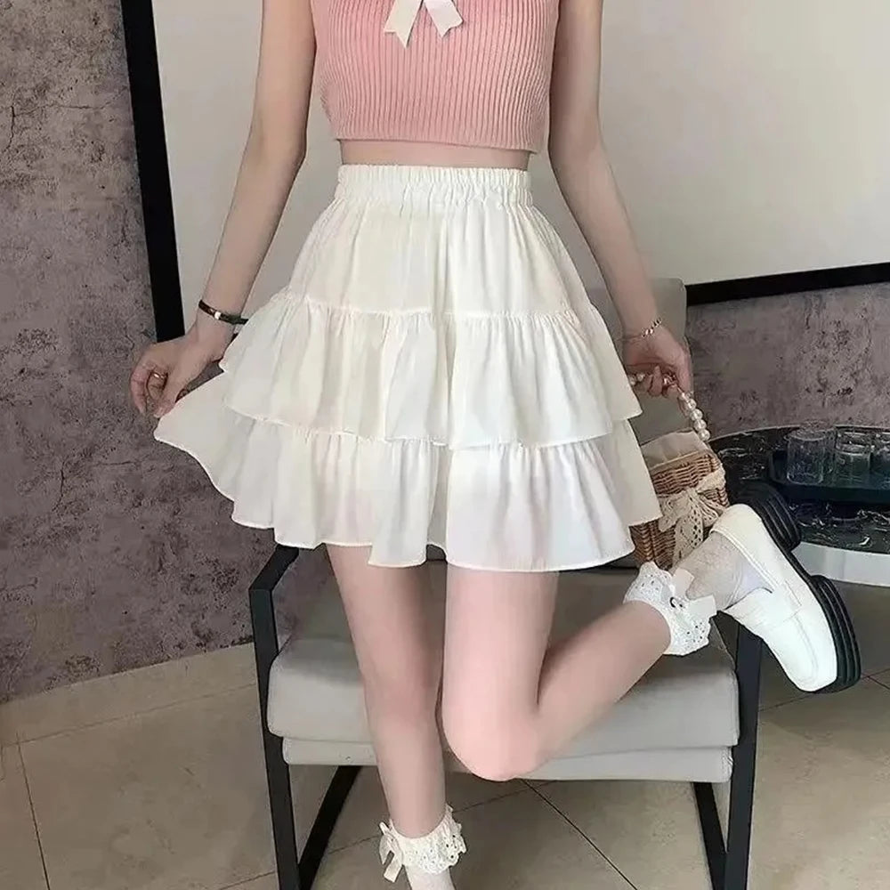 White Ruffled Pleated A-Line Skirt – Sweet Preppy Style