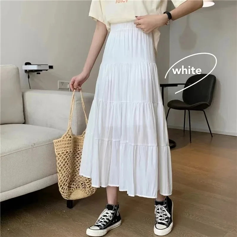 Women's High Waist Loose Pleated A-Line Skirt