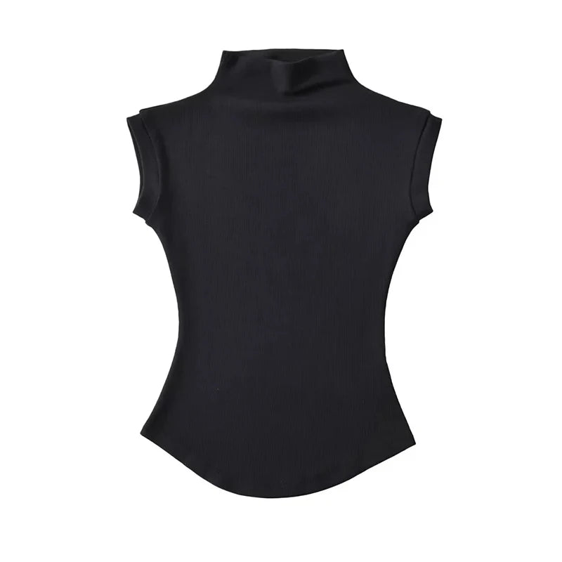 Women's Slim Fit Turtleneck Sleeveless T-Shirt - Streetwear