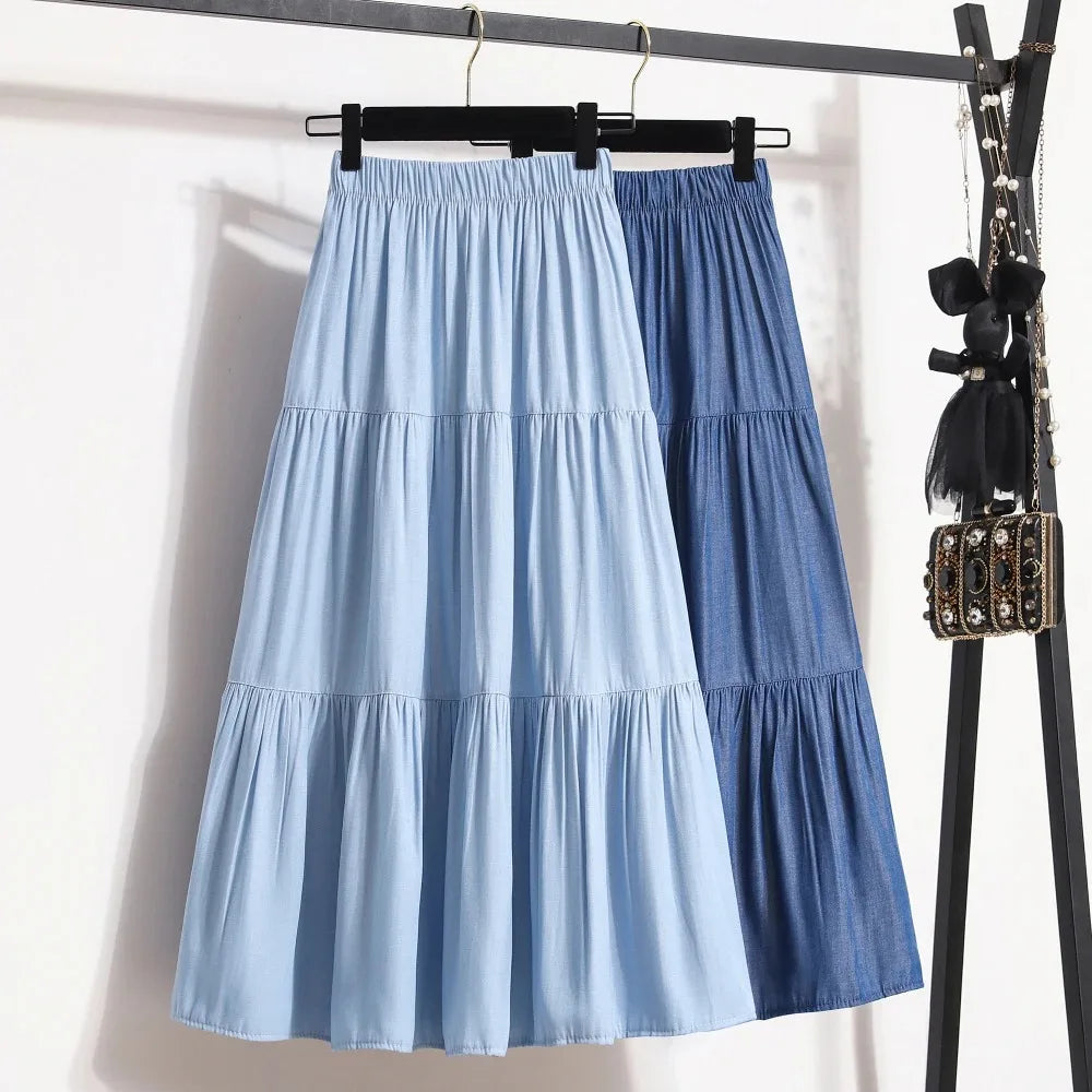 Women's High Waist Loose Pleated A-Line Skirt