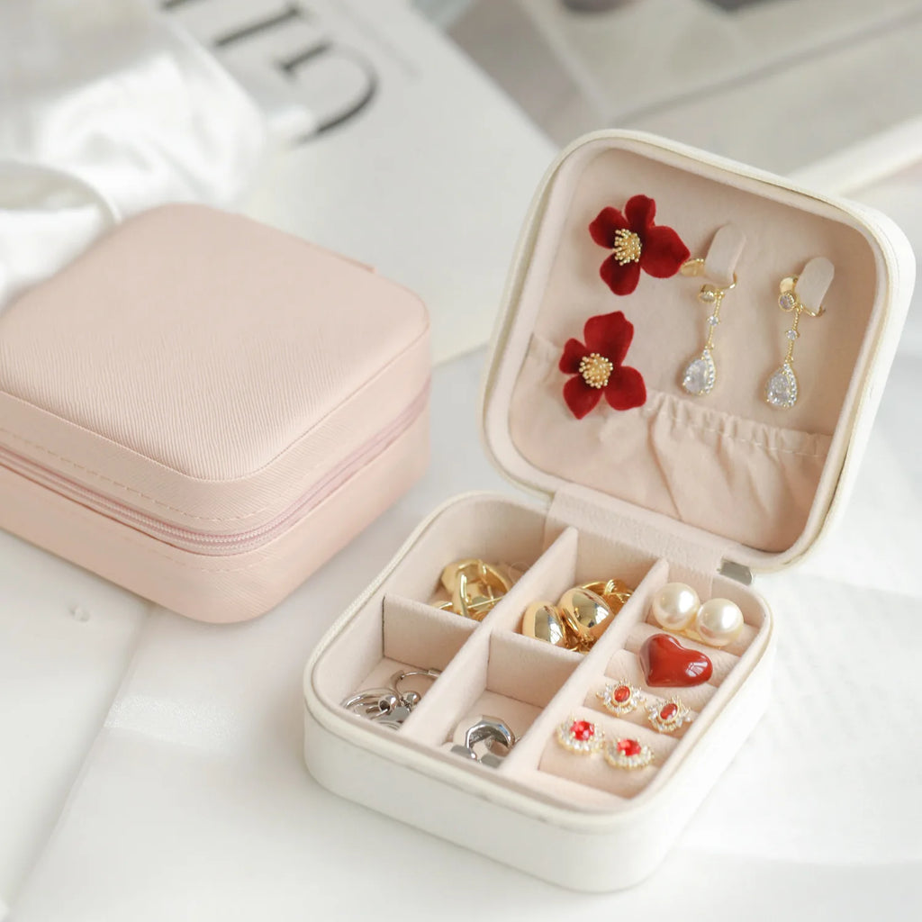 Simple And Portable Palm Jewelry Box, Ring And Earring Storage Box, Zipper Flip Cover, Travel Accessory Box, Pearl Box