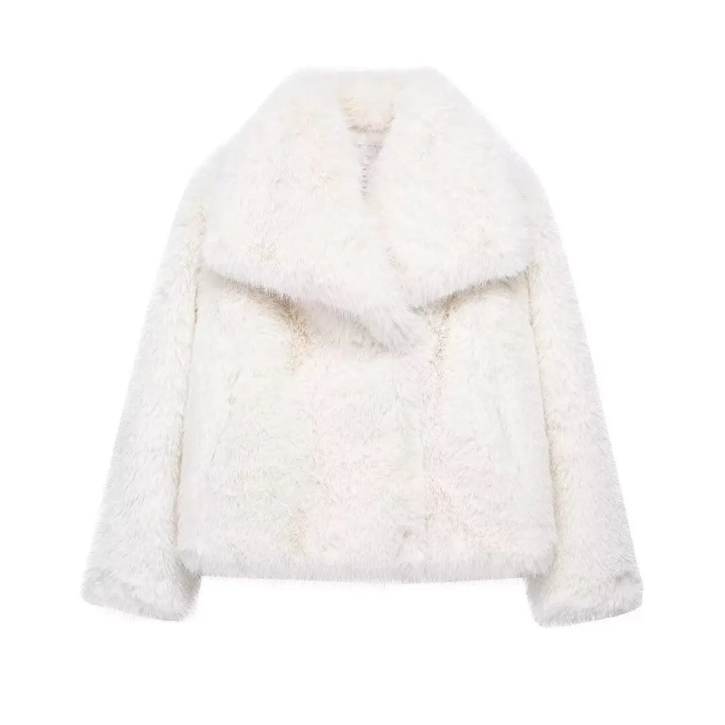 Women's Chic Cropped Faux Fur Jacket with Snap Buttons