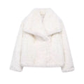 Women's Chic Cropped Faux Fur Jacket with Snap Buttons