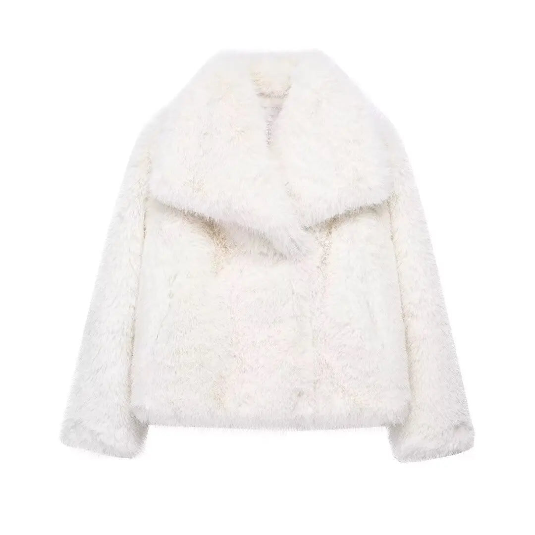 Women's Chic Cropped Faux Fur Jacket with Snap Buttons