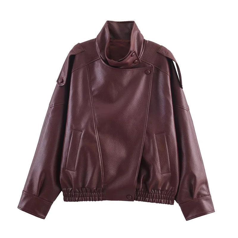 Women's Black Faux Leather Motorcycle Jacket - Fall 2025