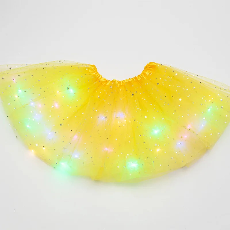 LED Glowing Tulle Star Mini Skirt – Party Ballet Costume