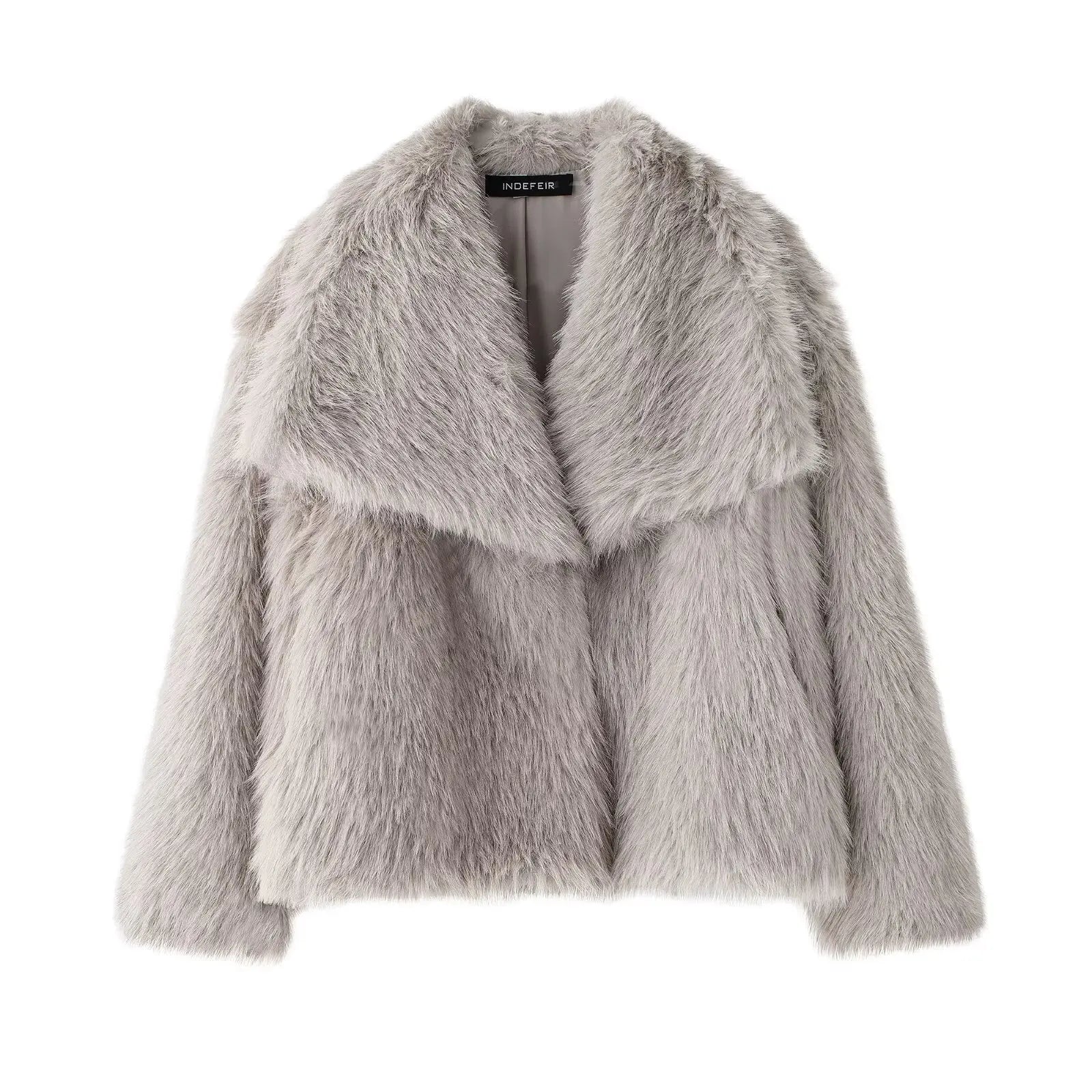 Women's Chic Cropped Faux Fur Jacket with Snap Buttons
