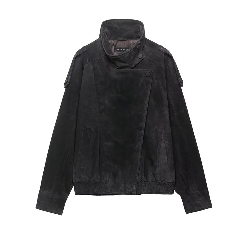 Women's Black Faux Leather Motorcycle Jacket - Fall 2025