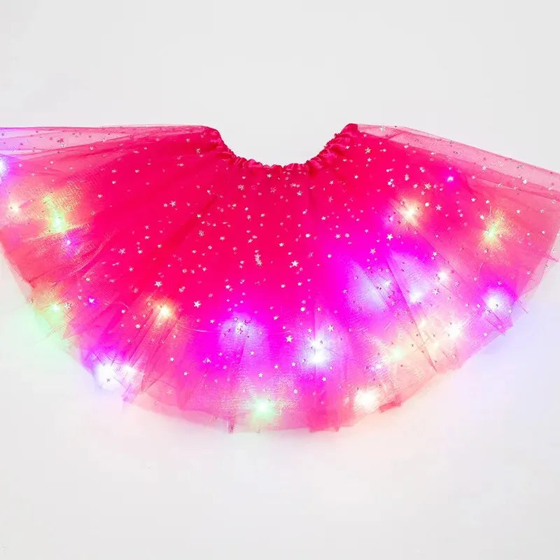 LED Glowing Tulle Star Mini Skirt – Party Ballet Costume
