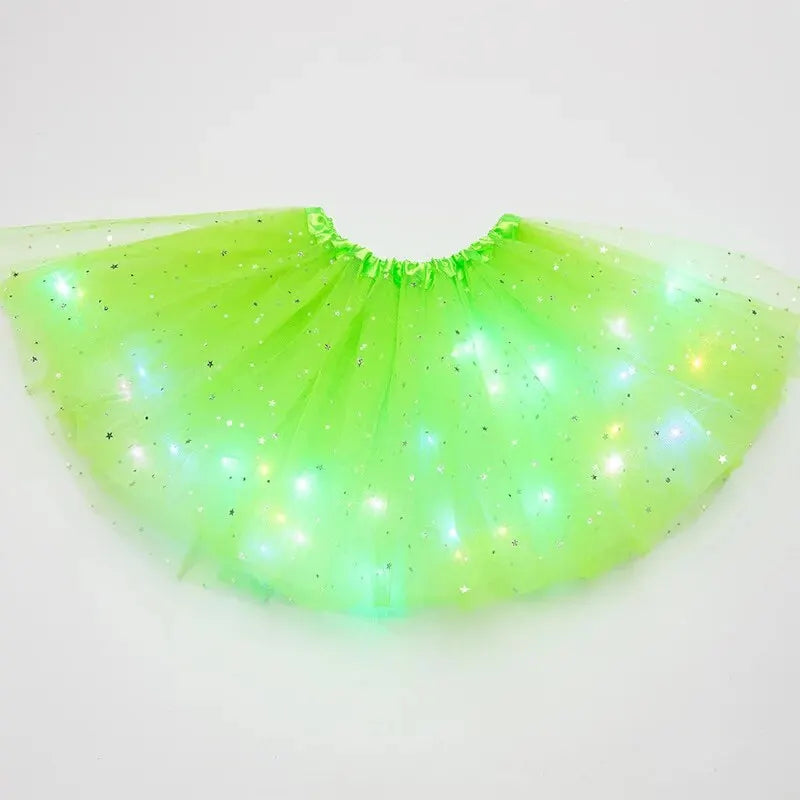 LED Glowing Tulle Star Mini Skirt – Party Ballet Costume