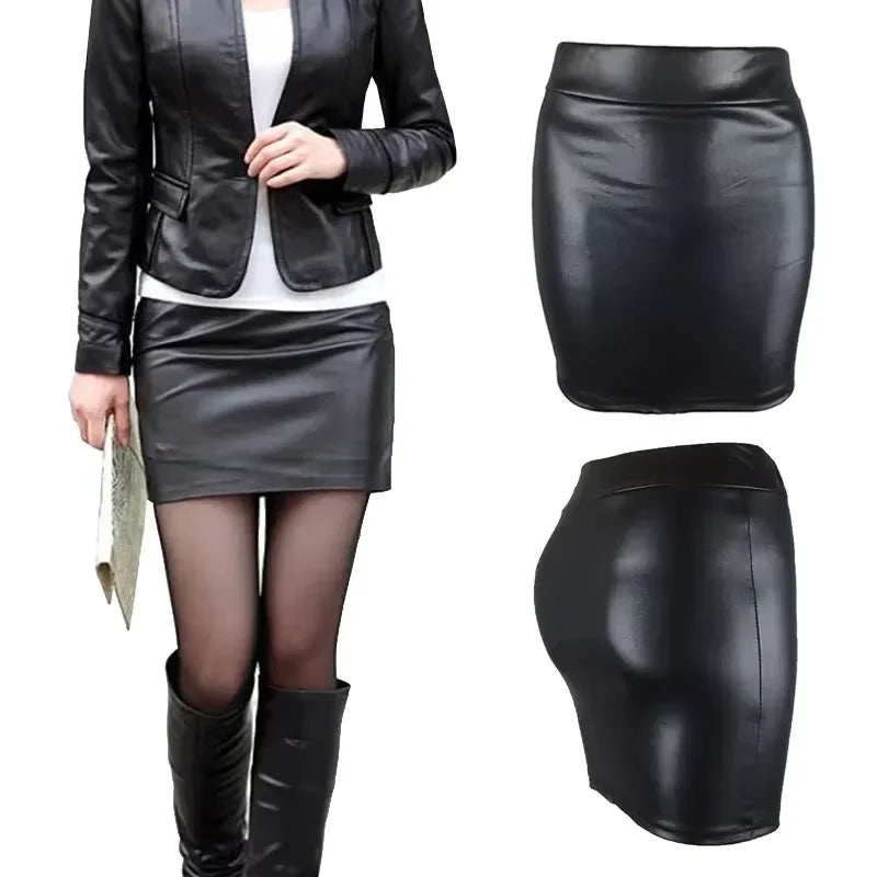 Women's High-Waist Bodycon Mini Skirt – PU Leather