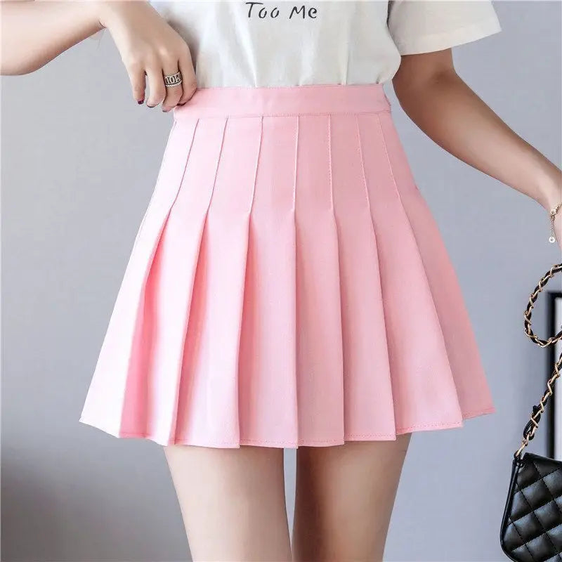 Pleated Mini Skirt with Shorts – High Waist A-Line Skater Skort