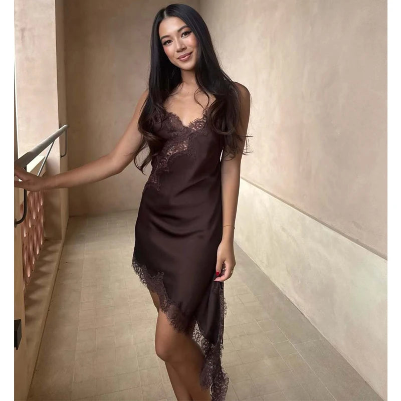 Satin Lace Backless Mini Dress for Women - Summer Party
