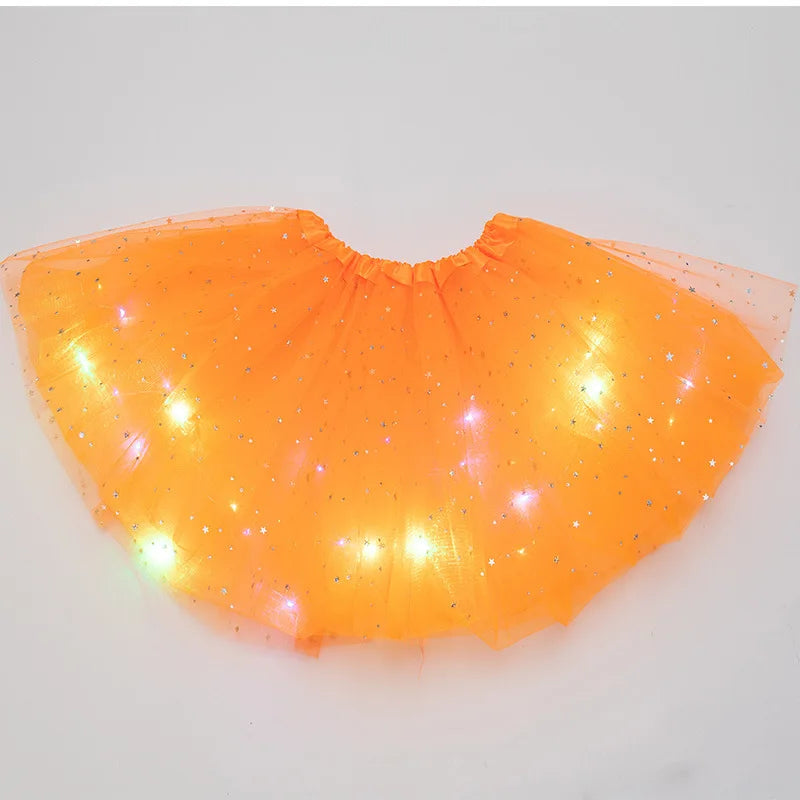 LED Glowing Tulle Star Mini Skirt – Party Ballet Costume
