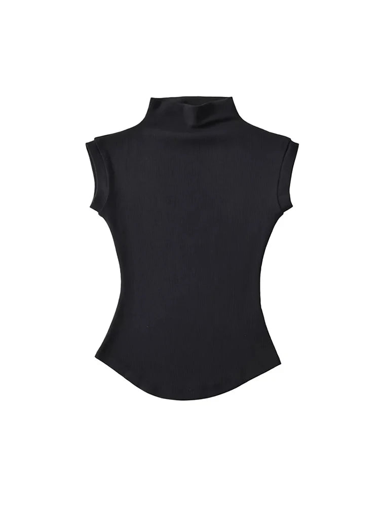 Women's Slim Fit Turtleneck Sleeveless T-Shirt - Streetwear