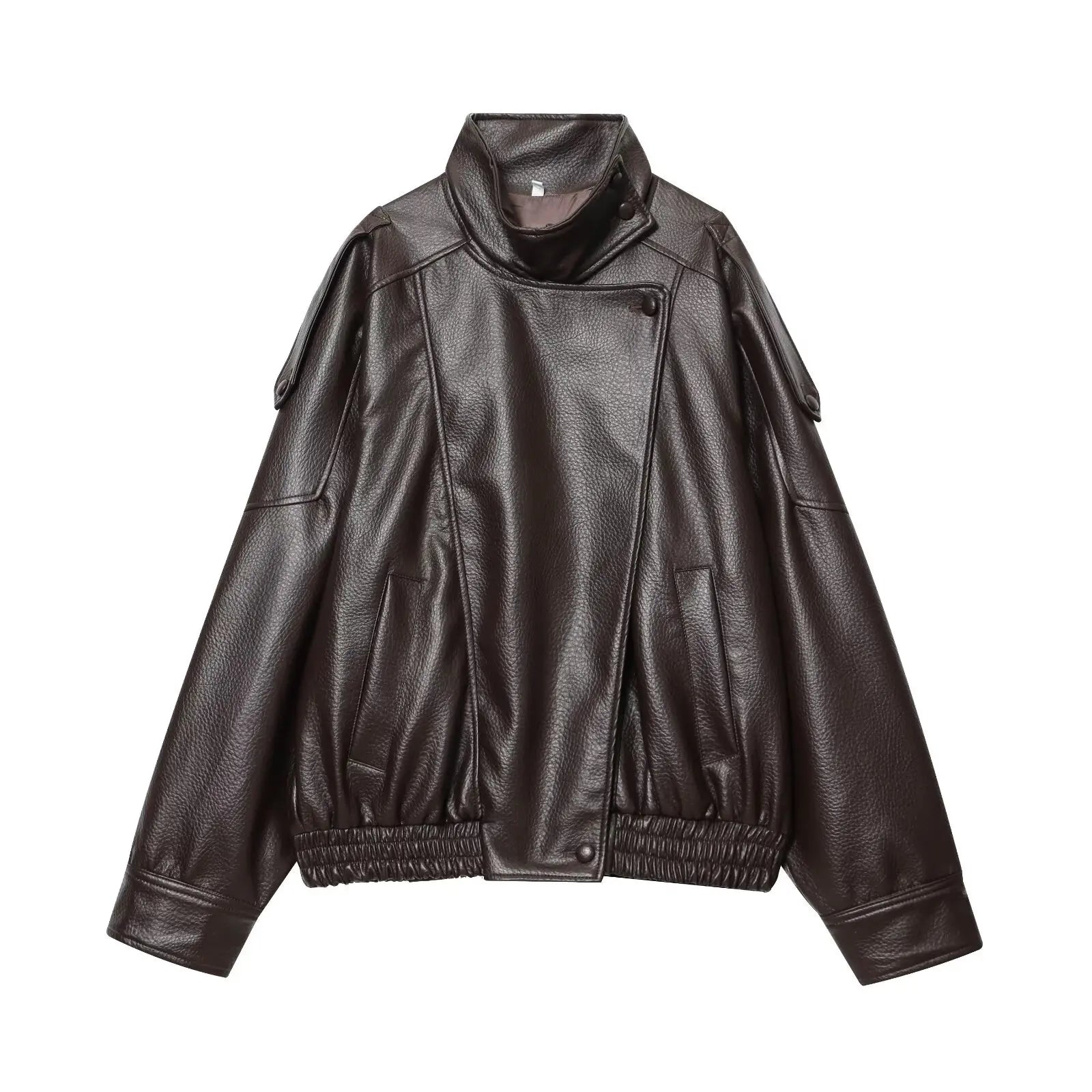 TFMLN Chic Black Faux Leather Jacket for Women