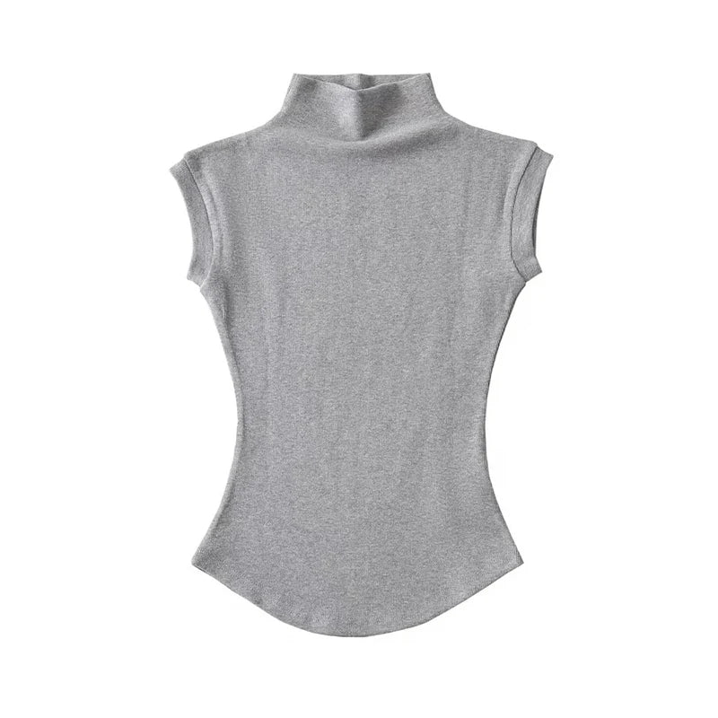 Women's Slim Fit Turtleneck Sleeveless T-Shirt - Streetwear