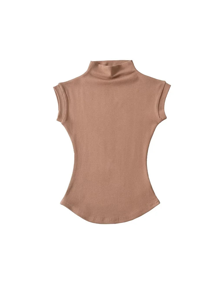 Women's Slim Fit Turtleneck Sleeveless T-Shirt - Streetwear