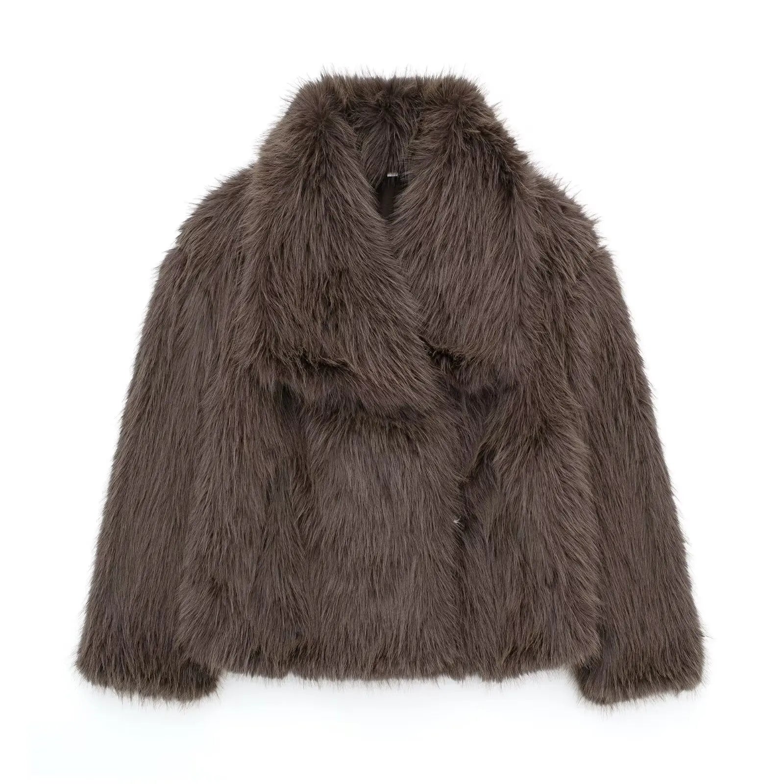 Women's Chic Cropped Faux Fur Jacket with Snap Buttons