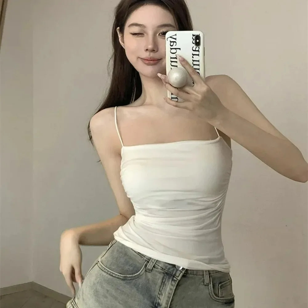 Women's Fitted Camisole Sleeveless Tank Top - Korean Style