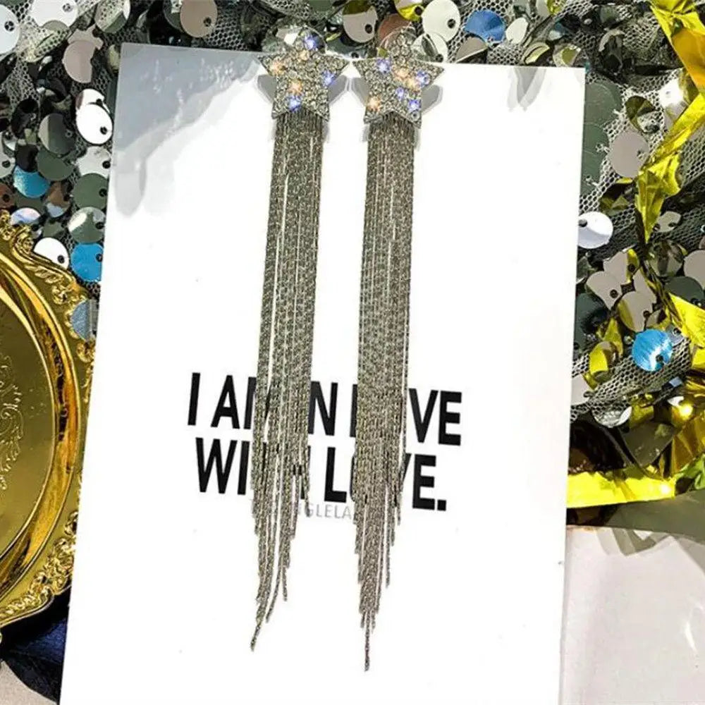 Shiny White Crystal Tassel Earrings for Women Personality Fashion Summer Accessories Party Jewelry Birthday Anniversary Gifts