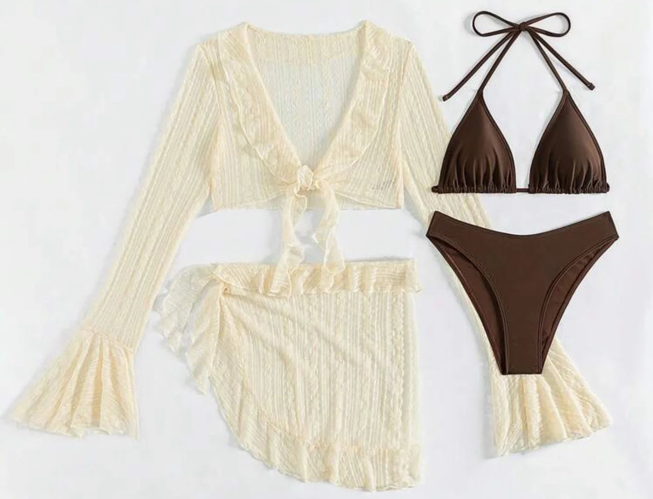 Women's 4-Piece Bikini Set with Cover-Up – Solid Swimwear