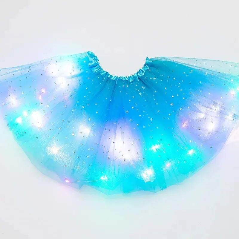 LED Glowing Tulle Star Mini Skirt – Party Ballet Costume