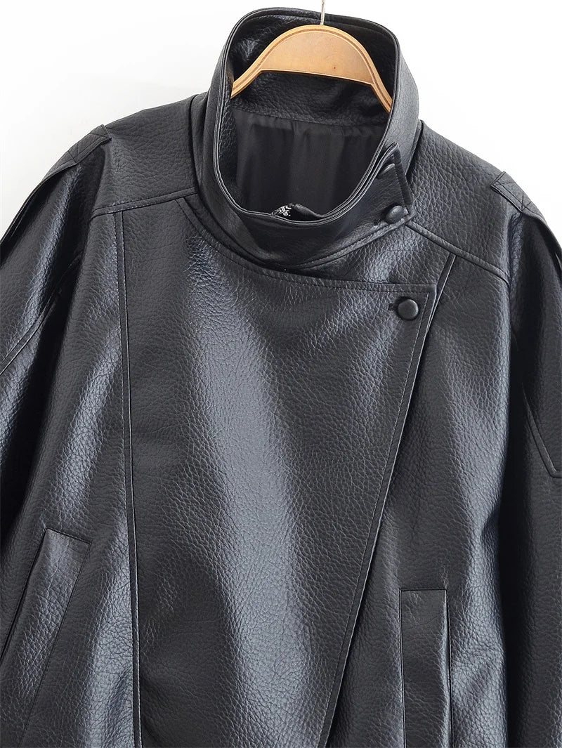 Women's Black Faux Leather Motorcycle Jacket - Fall 2025