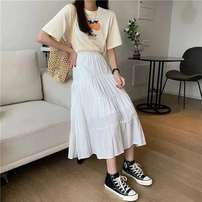 Women's High Waist Loose Pleated A-Line Skirt