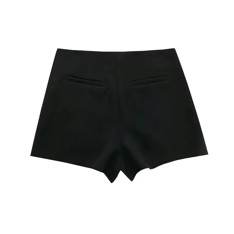 Black Asymmetric Mini Skort – High Waist Summer Shorts