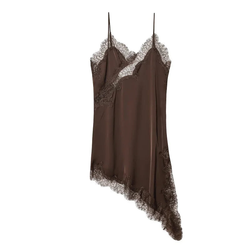 Satin Lace Backless Mini Dress for Women - Summer Party