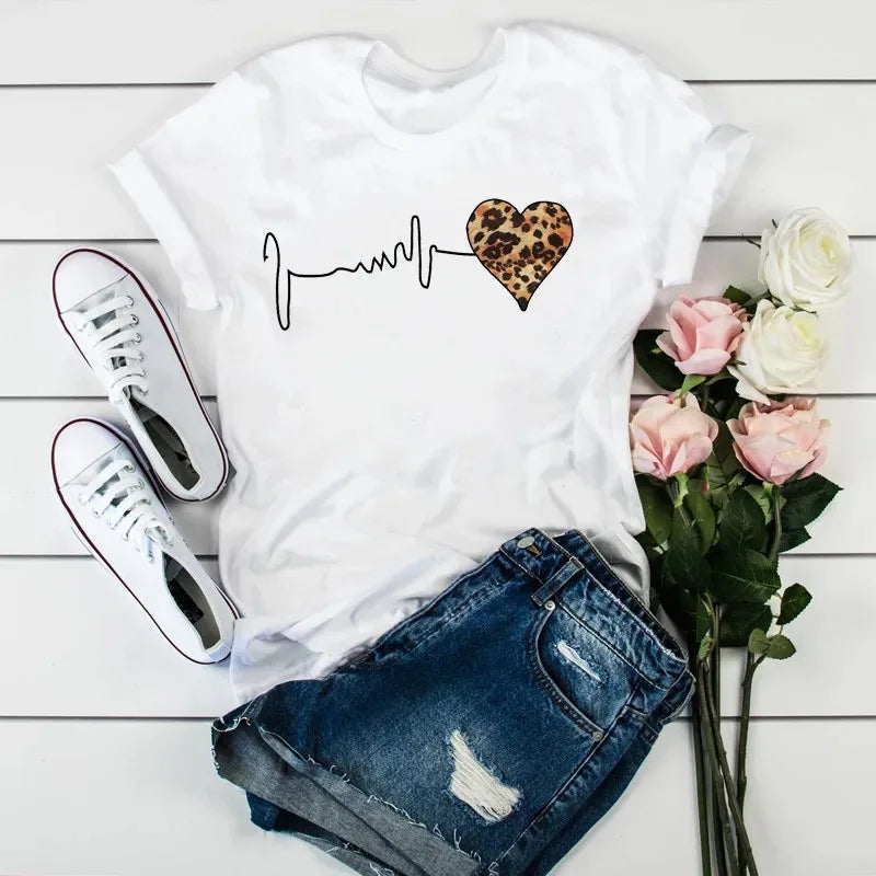 Women's Leopard Print Short Sleeve T-Shirt - Summer