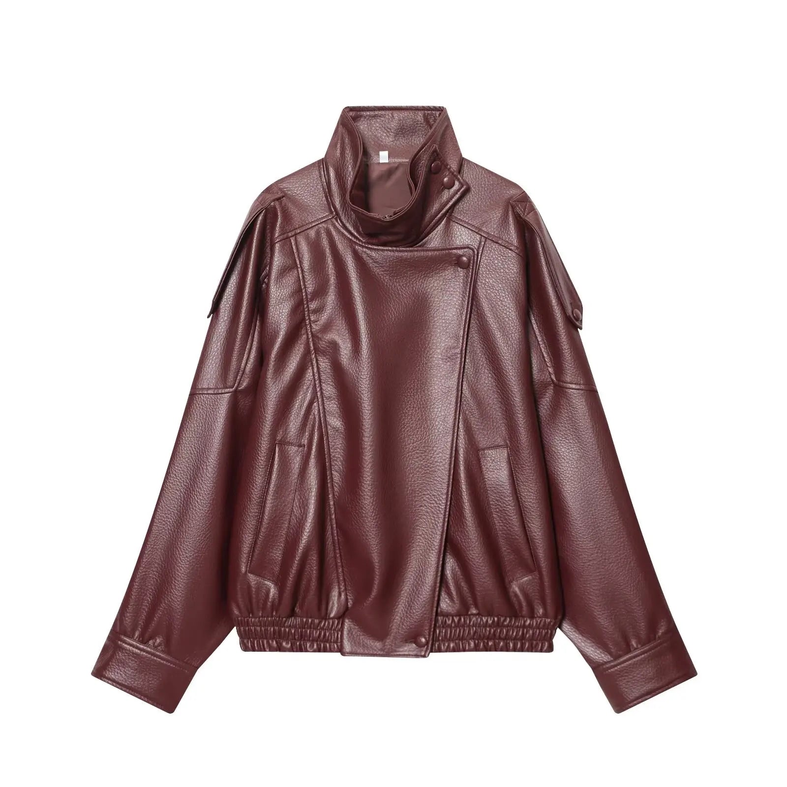 TFMLN Chic Black Faux Leather Jacket for Women