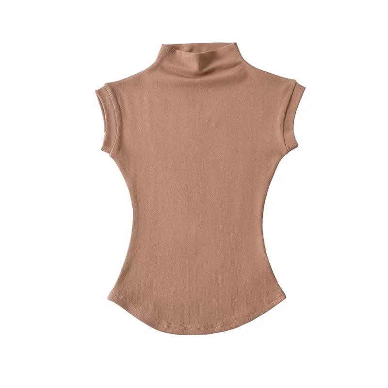 Women's Slim Fit Turtleneck Sleeveless T-Shirt - Streetwear