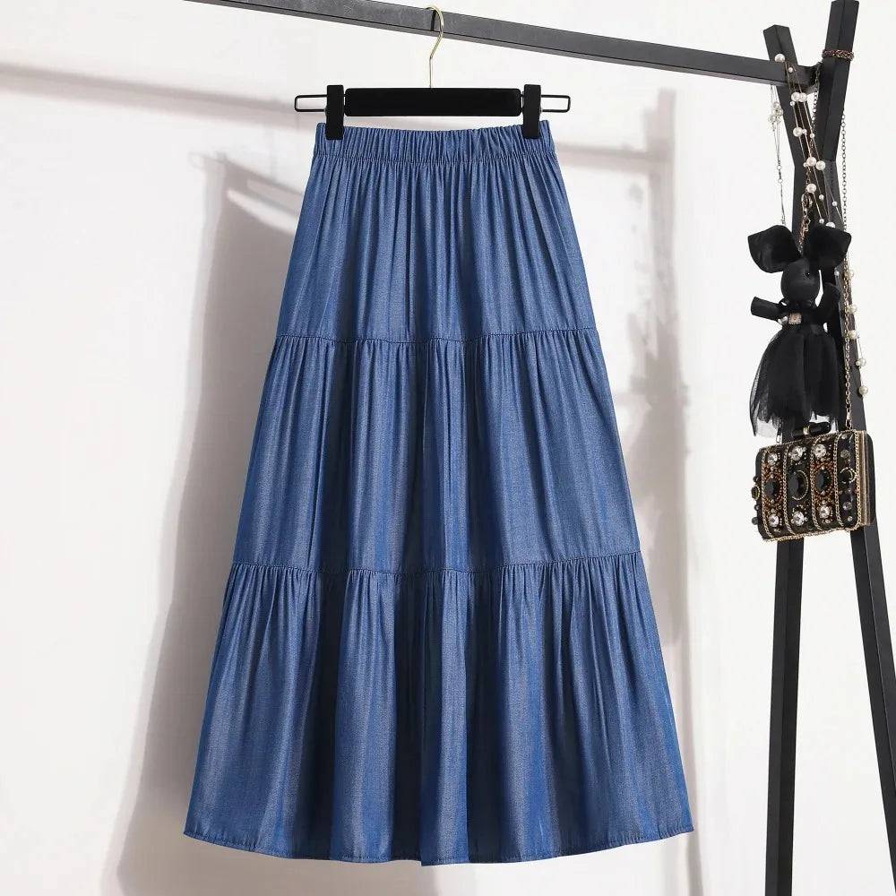 Women's High Waist Loose Pleated A-Line Skirt