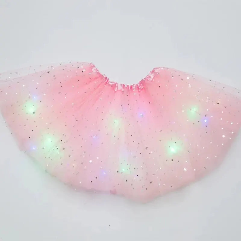 LED Glowing Tulle Star Mini Skirt – Party Ballet Costume