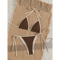 European and American Style Women's New Color Blocked Edge Tied Triangle Sexy Fashion Split Bikini Beach Vacation Swimsuit