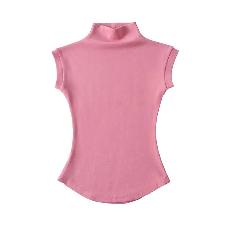 Women's Slim Fit Turtleneck Sleeveless T-Shirt - Streetwear