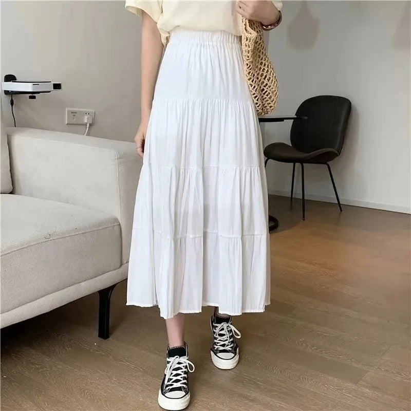 Women's High Waist Loose Pleated A-Line Skirt