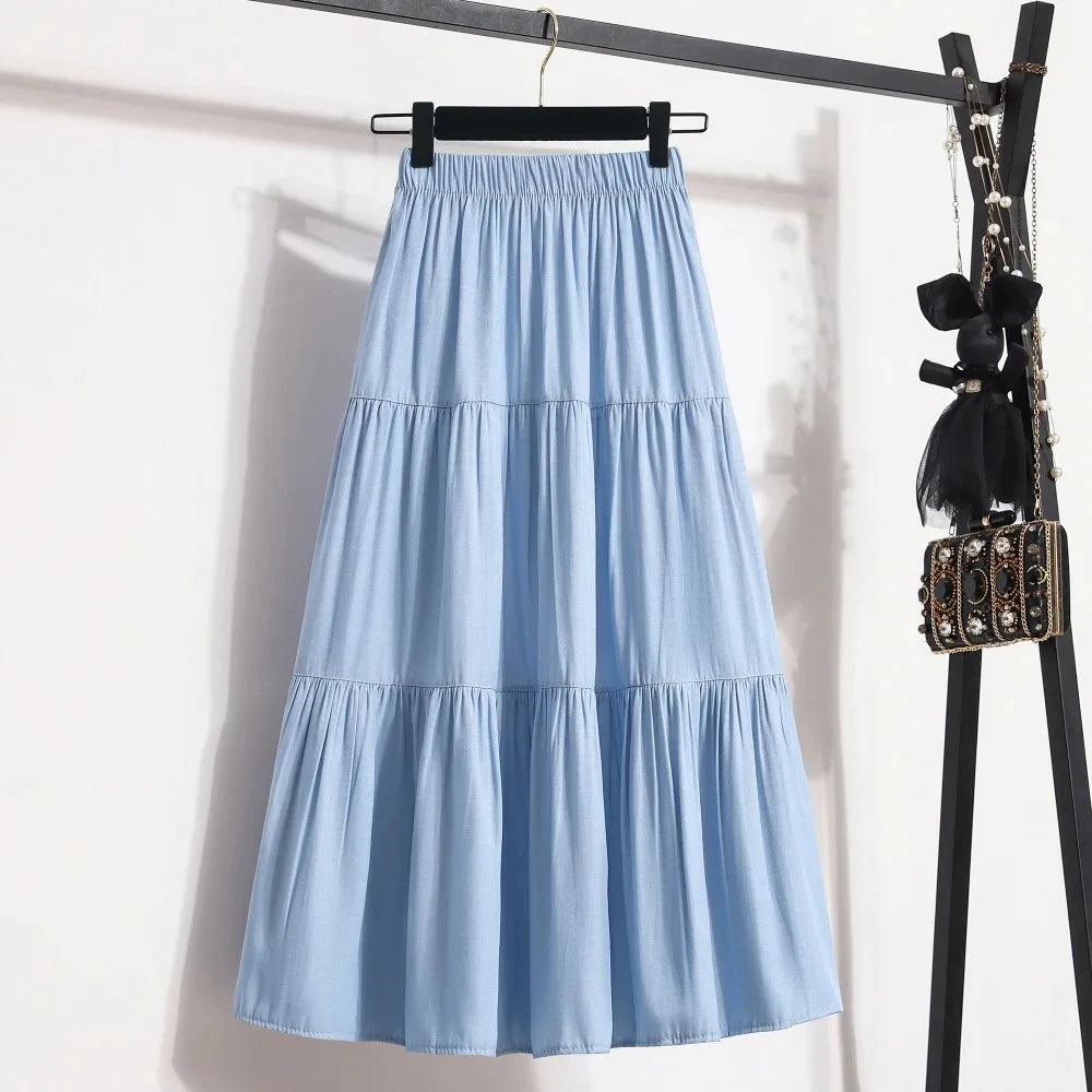 Women's High Waist Loose Pleated A-Line Skirt