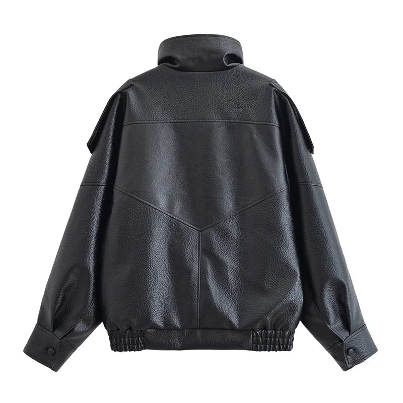 Women's Black Faux Leather Motorcycle Jacket - Fall 2025