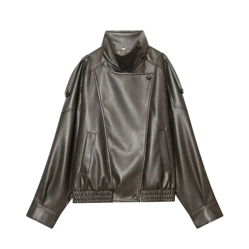 Women's Black Faux Leather Motorcycle Jacket - Fall 2025