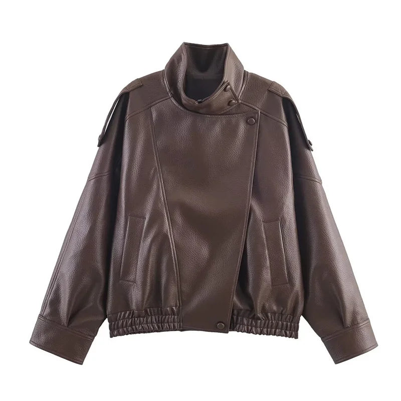 Women's Black Faux Leather Motorcycle Jacket - Fall 2025