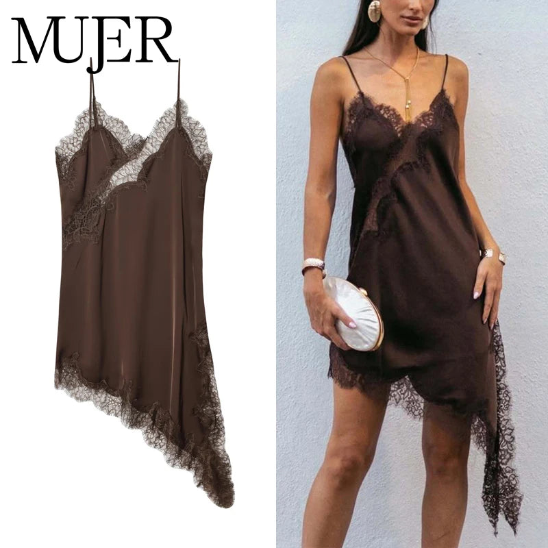 Satin Lace Backless Mini Dress for Women - Summer Party