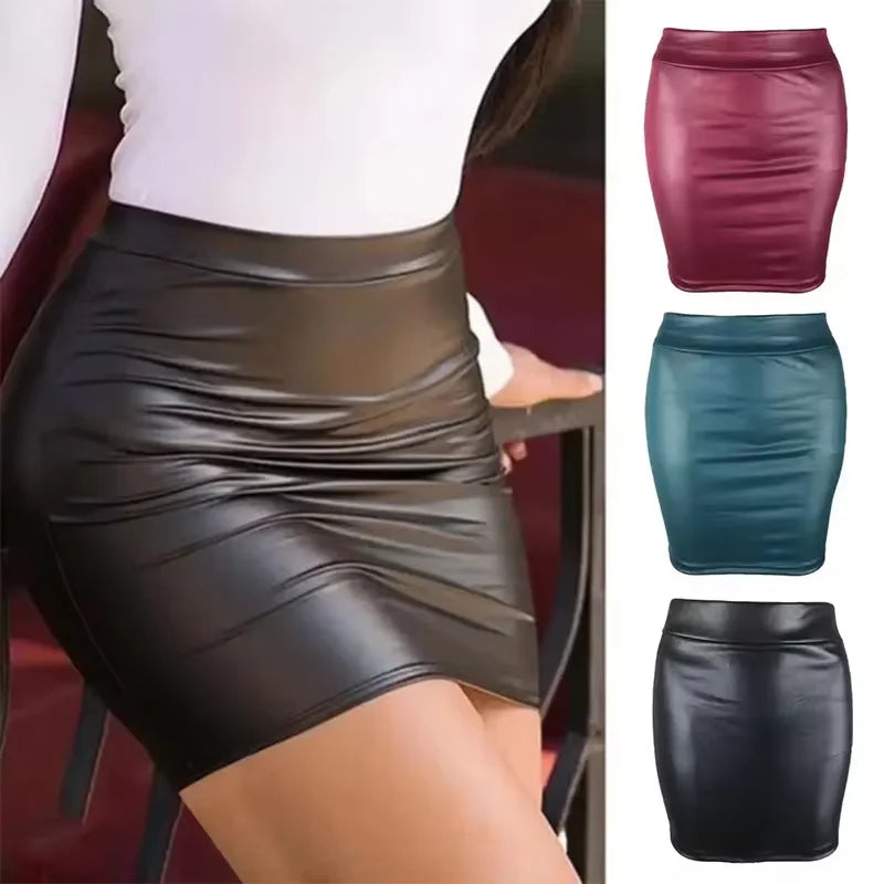 Women's High-Waist Bodycon Mini Skirt – PU Leather