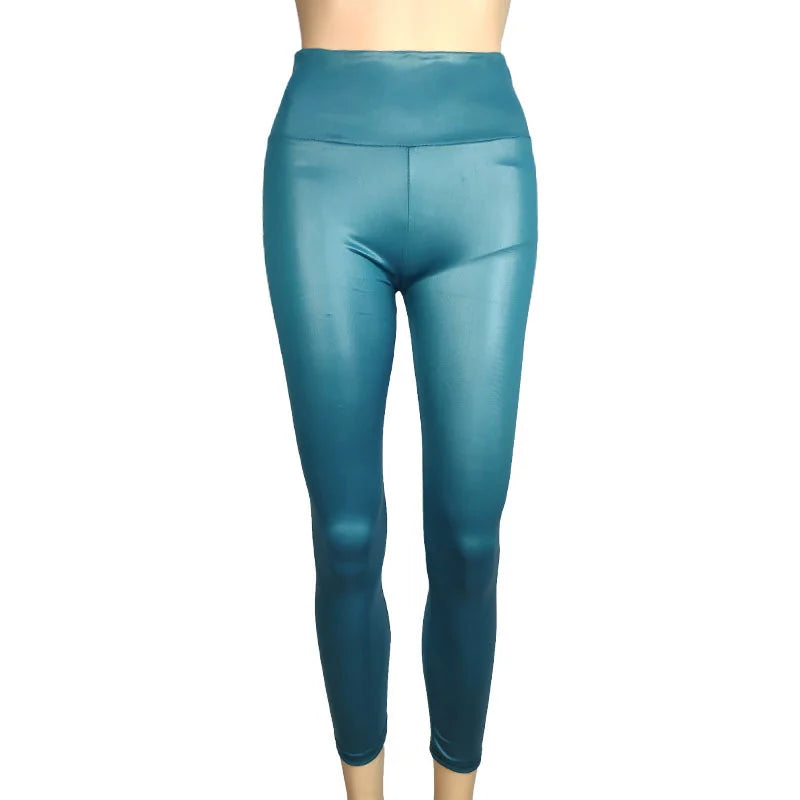 Women's High-Waist Faux Leather Yoga Pants - All Seasons