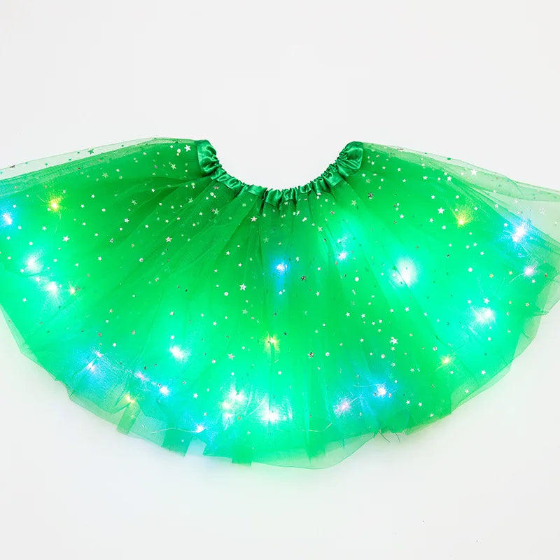 LED Glowing Tulle Star Mini Skirt – Party Ballet Costume