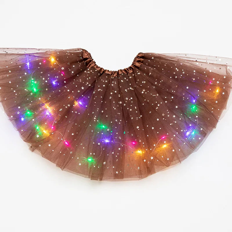 LED Glowing Tulle Star Mini Skirt – Party Ballet Costume