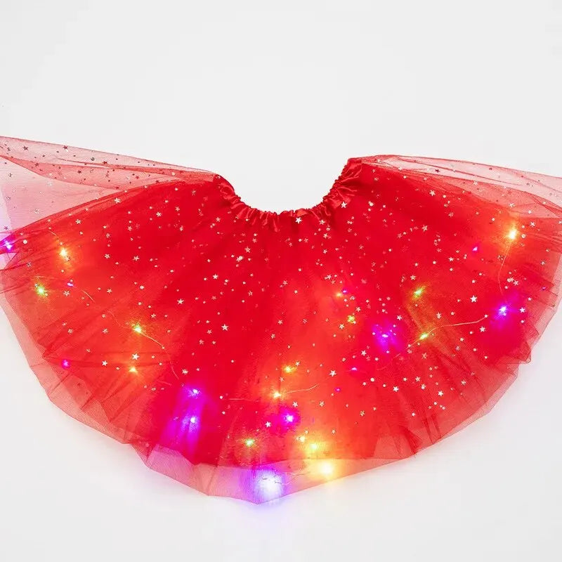LED Glowing Tulle Star Mini Skirt – Party Ballet Costume