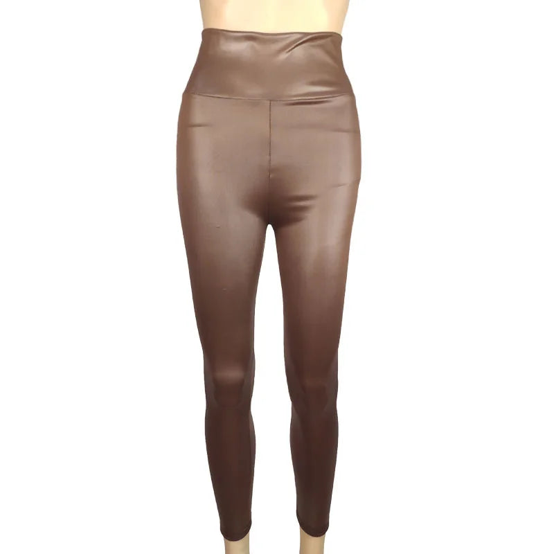 Women's High-Waist Faux Leather Yoga Pants - All Seasons